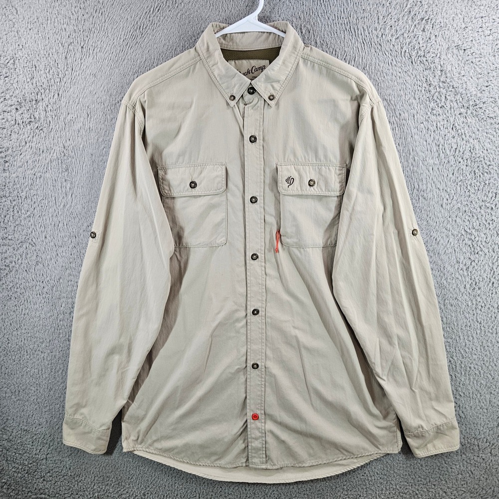Duck Camp Premium Wingshooting Shirt Mens Large Tall Tan Nylon Long Sleeve Field